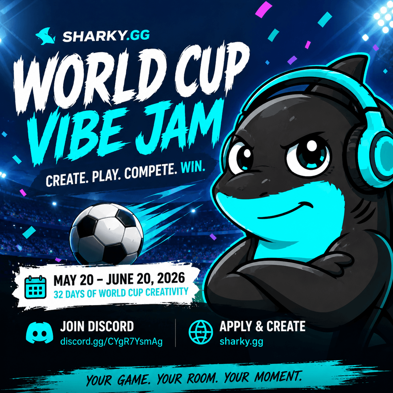 Sharky World Cup Vibe Jam Creat&Clips&Earn — Make the World Cup Playable